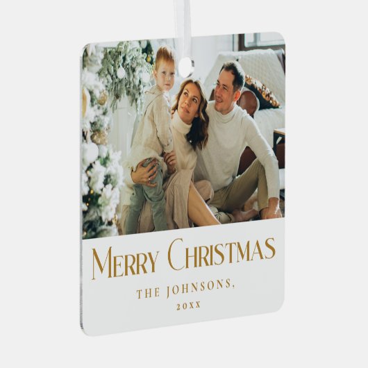 メリースタイリッシュエレガントクリスマス家族の写真金ゴールド メタルオーナメント (正面右)