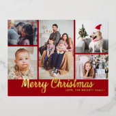 メリースタイリッシュクリスマス5フォトコラージュ実在 箔シーズンポストカード (正面)