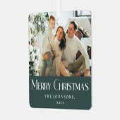 メリースタイリッシュスエレガントクリスマス家族写真グリーン メタルオーナメント (正面左)