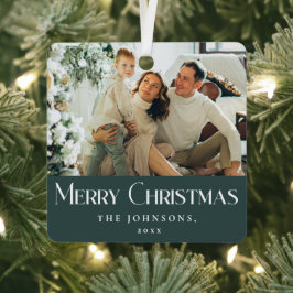 メリースタイリッシュスエレガントクリスマス家族写真グリーン メタルオーナメント