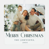メリースタイリッシュスエレガントクリスマス家族写真グリーン メタルオーナメント (正面)