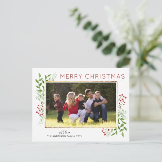 メリースタイリッシュスクリス離れの葉のベリーフォト シーズンポストカード (スタンド正面)