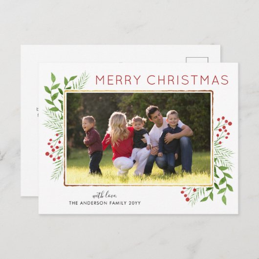 メリースタイリッシュスクリス離れの葉のベリーフォト シーズンポストカード (正面/裏面)