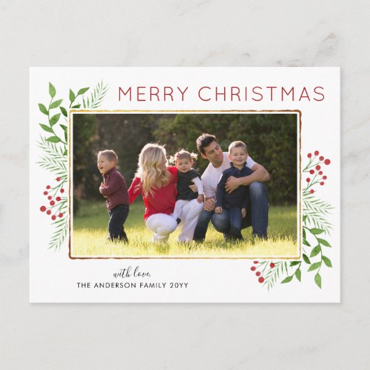 メリースタイリッシュスクリス離れの葉のベリーフォト シーズンポストカード (正面)