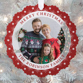 メリースタイリッシュスモダンエレガントト写真レッド オーナメントカード
