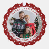 メリースタイリッシュスモダンエレガントト写真レッド オーナメントカード (正面)