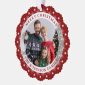 メリースタイリッシュスモダンエレガントト写真レッド オーナメントカード (左)