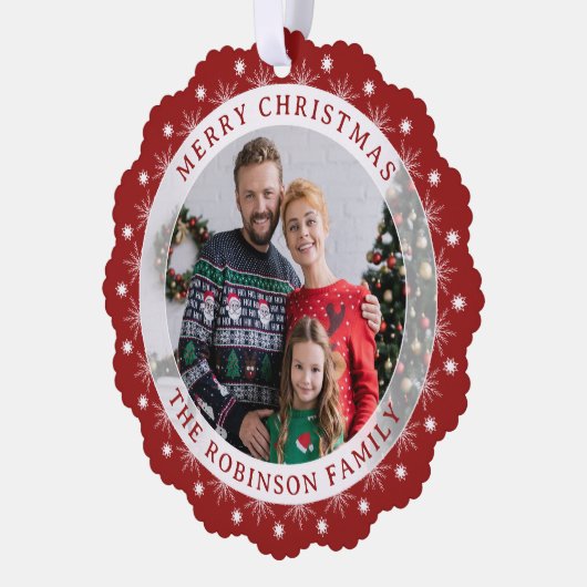 メリースタイリッシュスモダンエレガントト写真レッド オーナメントカード (左)