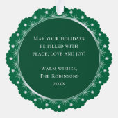 メリースタイリッシュスモダンエレガント写真グリーン オーナメントカード (裏面)