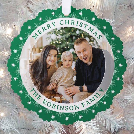 メリースタイリッシュスモダンエレガント写真グリーン オーナメントカード
