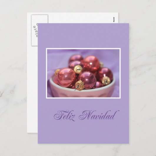 メリースペインのクリスマスイラ&ピンクオーナメント シーズンポストカード (正面/裏面)