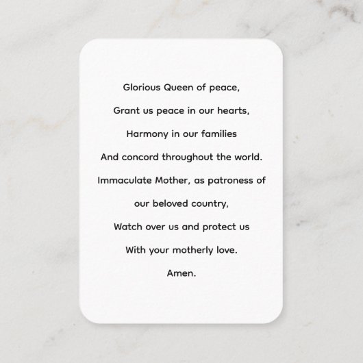 メリーズピース祈りの言葉カード 名刺 (裏面)