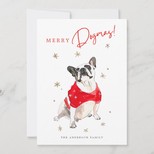 メリードグマスかわいい水彩犬の写真クリスマス シーズンカード (正面)