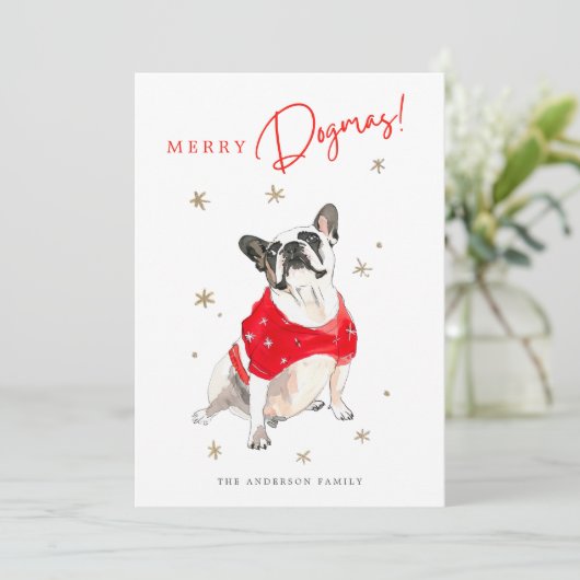 メリードグマスかわいい水彩犬の写真クリスマス シーズンカード (スタンド正面)