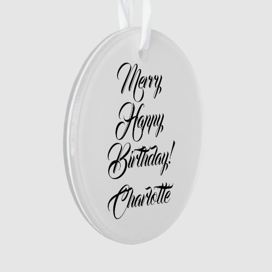 メリーハッピーバースデー名前をカスタムするエレガントスクリプト オーナメント (正面)