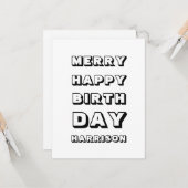 メリーハッピーバースデー名前をカスタムするモダンクリスマス カード (正面/裏面インサイチュ)