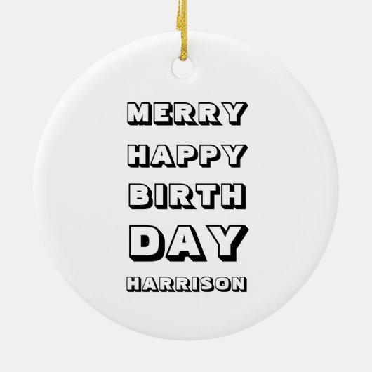 メリーハッピーバースデー名前をカスタムするモダンクリスマス セラミックオーナメント (裏面)