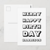 メリーハッピーバースデー名前をカスタムするモダンクリスマス ポストカード (正面/裏面)