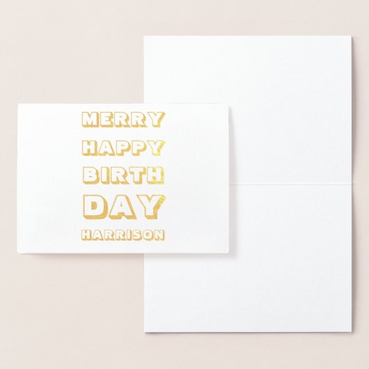 メリーハッピーバースデー名前をカスタムするモダンクリスマス 箔カード (ディスプレー)
