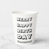 メリーハッピーバースデー名前をカスタムするモダンクリスマス 紙コップ (裏面)