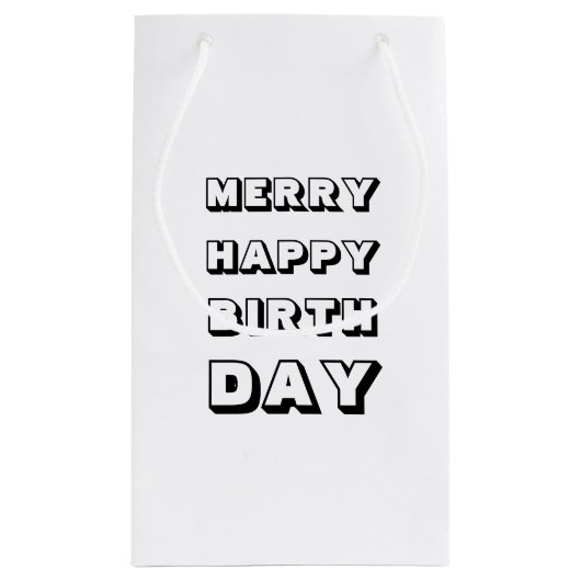 メリーハッピーバースデー白黒モダンクリスマス スモールペーパーバッグ (裏面)