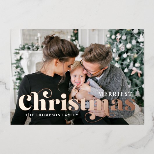 メリーバラ金ゴールド付きスタイリッシュクリスマス写真 箔シーズンカード (正面)