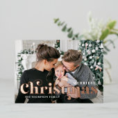 メリーバラ金ゴールド付きスタイリッシュクリスマス写真 箔シーズンカード (立ち正面)