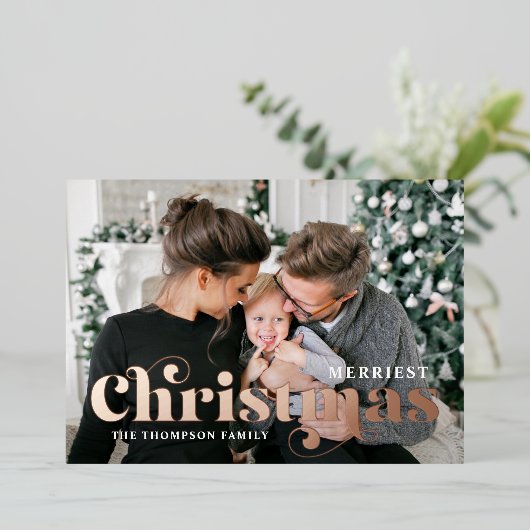 メリーバラ金ゴールド付きスタイリッシュクリスマス写真 箔シーズンカード (立ち正面)