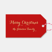 メリーパーソナライズされたエレガントクリスマスの家族の名前 ギフトタグ (正面(横))