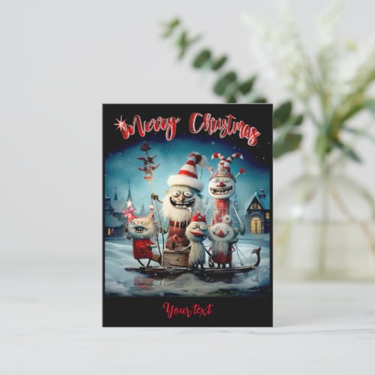 メリーパーソナライズされたクリスマスおもしろい シーズンポストカード (スタンド正面)