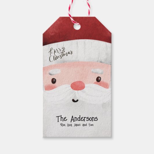 メリーパーソナライズされたクリスマスかわいいサンタクロース顔 ギフトタグ (正面)