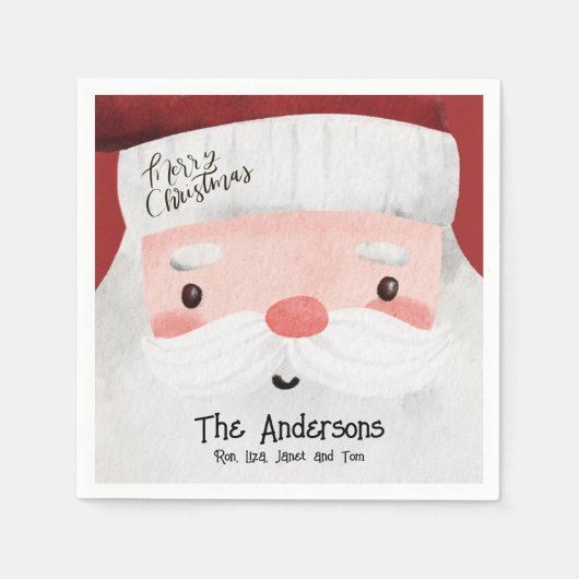 メリーパーソナライズされたクリスマスかわいいサンタクロース顔 スタンダードカクテルナプキン (正面)