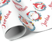 メリーパーソナライズされたクリスマスかわいいサンタ雪だるま ラッピングペーパー (ロールコーナー)