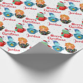 メリーパーソナライズされたクリスマスかわいい恐竜 ラッピングペーパー (角)