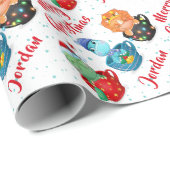 メリーパーソナライズされたクリスマスかわいい恐竜 ラッピングペーパー (ロールコーナー)