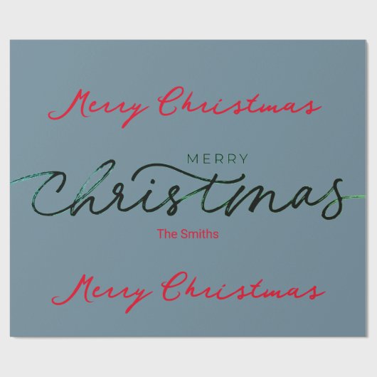 メリーパーソナライズされたクリスマスのギフトはグレーブルーをラップ ラッピングペーパー (フラット)