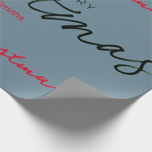 メリーパーソナライズされたクリスマスのギフトはグレーブルーをラップ ラッピングペーパー (角)