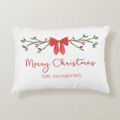 メリーパーソナライズされたクリスマスのコケット弓トレンディー アクセントクッション (正面)