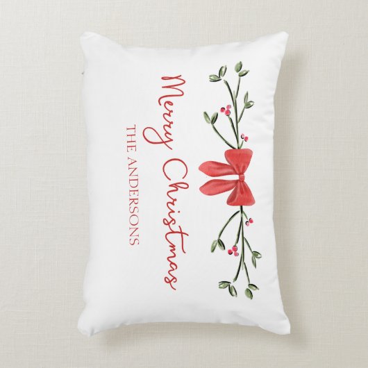 メリーパーソナライズされたクリスマスのコケット弓トレンディー アクセントクッション (正面(垂直))