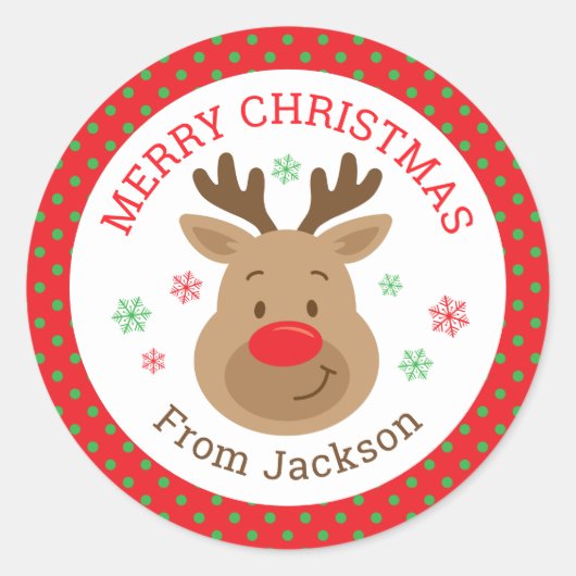 メリーパーソナライズされたクリスマスのトナカイのシール ラウンドシール (正面)