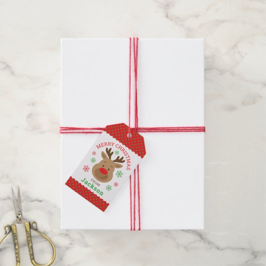 メリーパーソナライズされたクリスマスのトナカイのプレゼントラベル ギフトタグ (より糸付き)