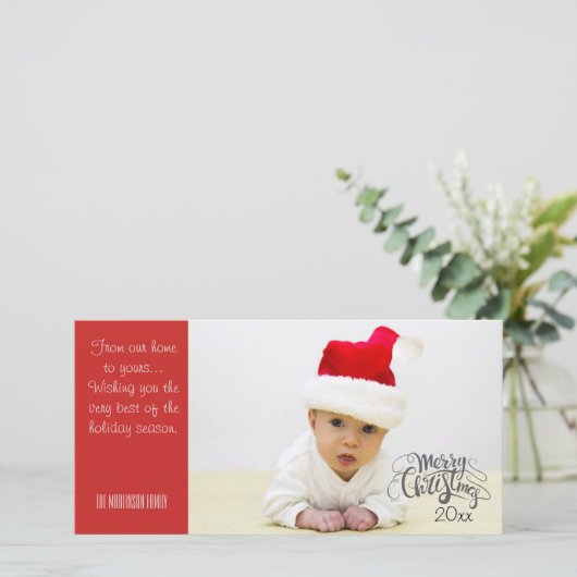 メリーパーソナライズされたクリスマスの写真と年 シーズンカード (スタンド正面)