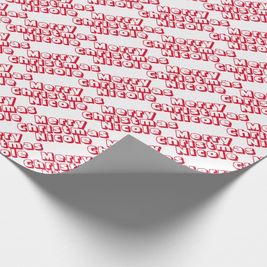 メリーパーソナライズされたクリスマスの名赤と白前 ラッピングペーパー (角)