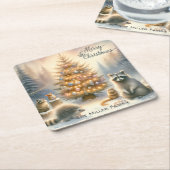 メリーパーソナライズされたクリスマスの森の動物 スクエアペーパーコースター (アングル)