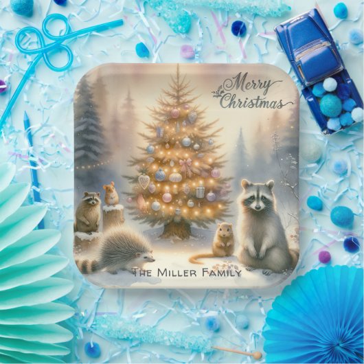 メリーパーソナライズされたクリスマスの森の動物 ペーパープレート (パーティー)