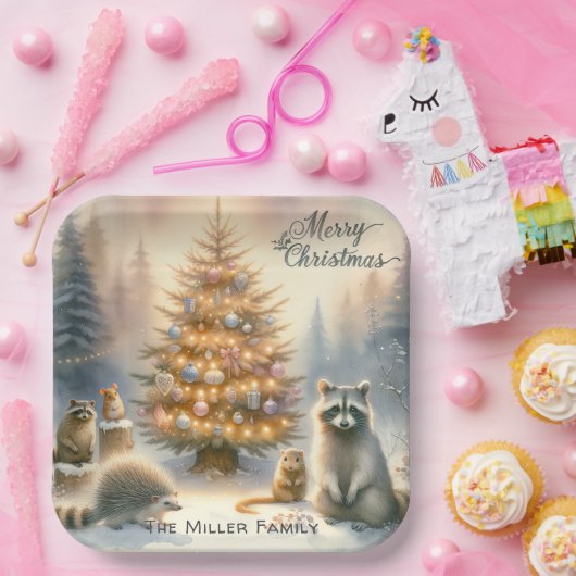 メリーパーソナライズされたクリスマスの森の動物 ペーパープレート (パーティー)