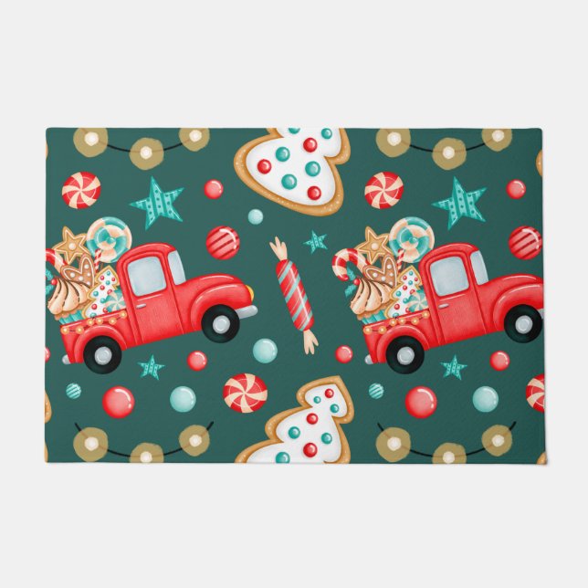 メリーパーソナライズされたクリスマスの水彩画 ドアマット (正面)