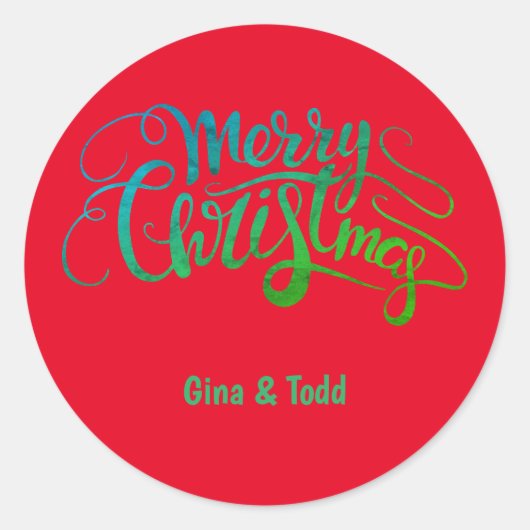 メリーパーソナライズされたクリスマスの脚本 ラウンドシール (正面)