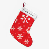 メリーパーソナライズされたクリスマスの雪片パターン スモールクリスマスストッキング (正面 (吊り時))