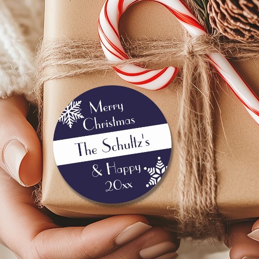 メリーパーソナライズされたクリスマスの雪片 ラウンドシール